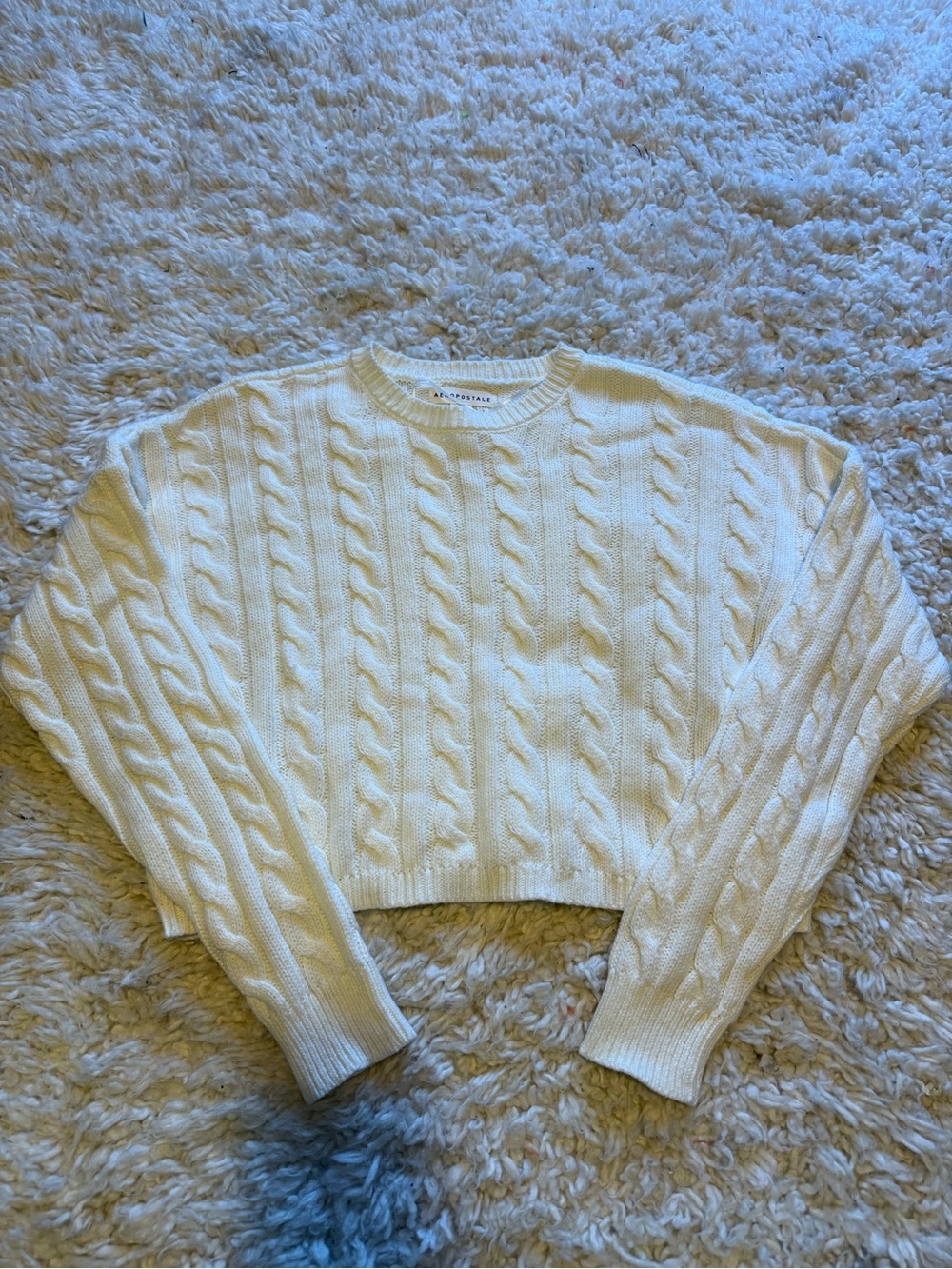 Aeropostale Cable Knit Cropped Sweater - White